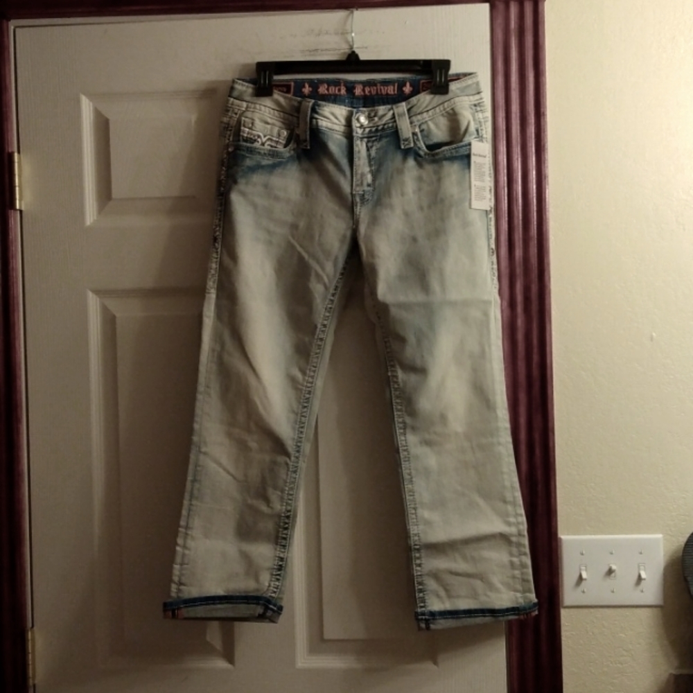 Rock Revival Light Blue Cropped Jeans Size 29 NWT - Picture 3 of 9